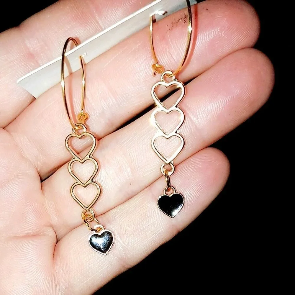 Handmade Gold Triple Heart Earrings